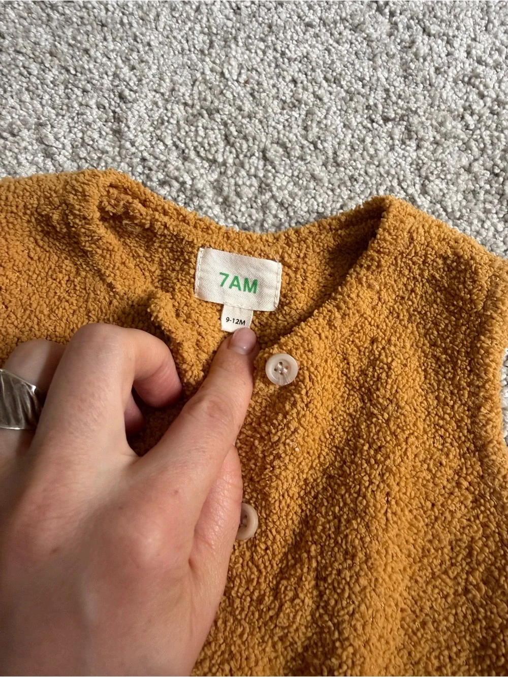 7AM Kids Mustard Button-Front Terry Romper